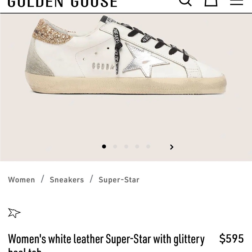 Golden Goose White Sneakers with Silver Star and Gold Heel Detail